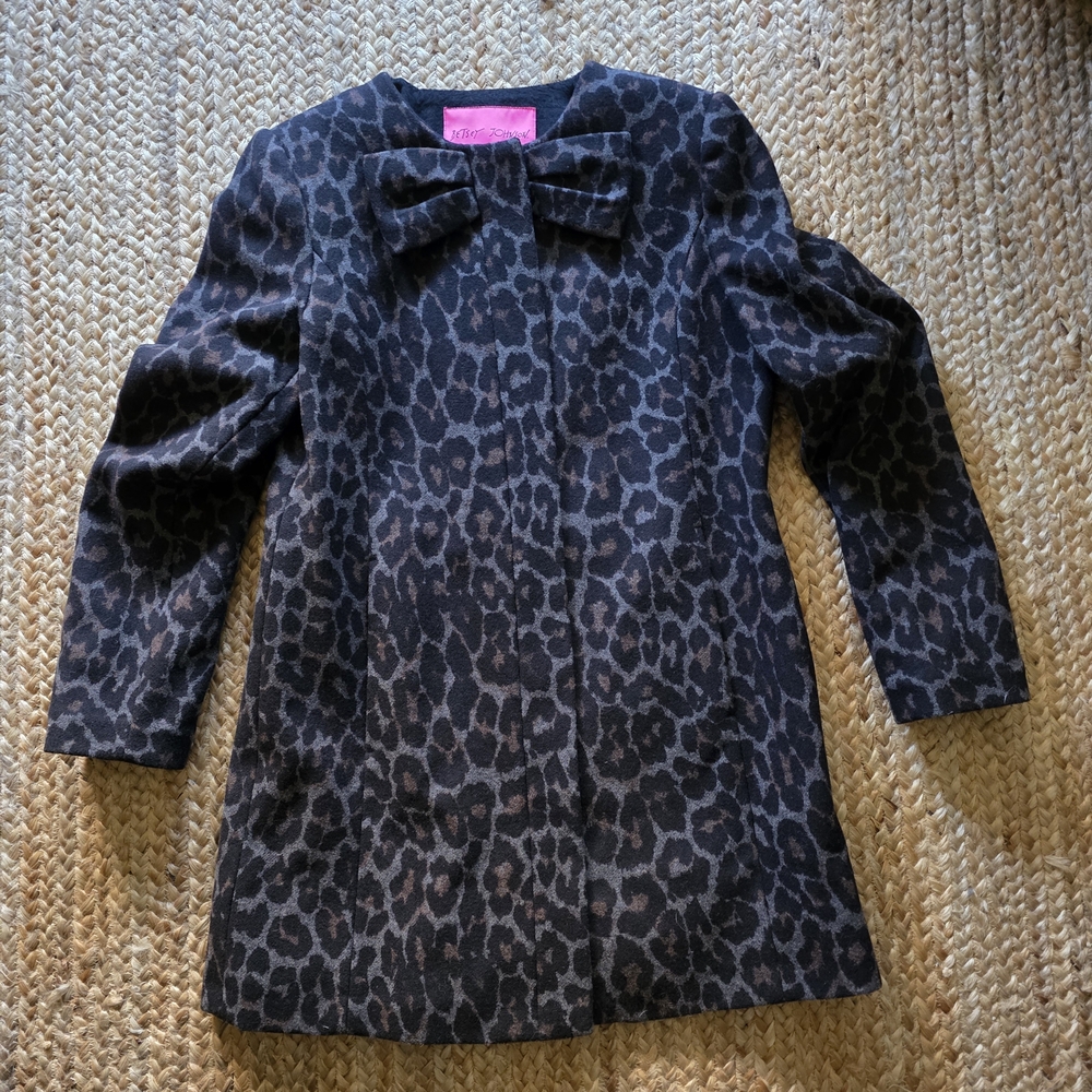 Betsey Johnson | Leopard Coat with Bow M - Picture 2 of 11